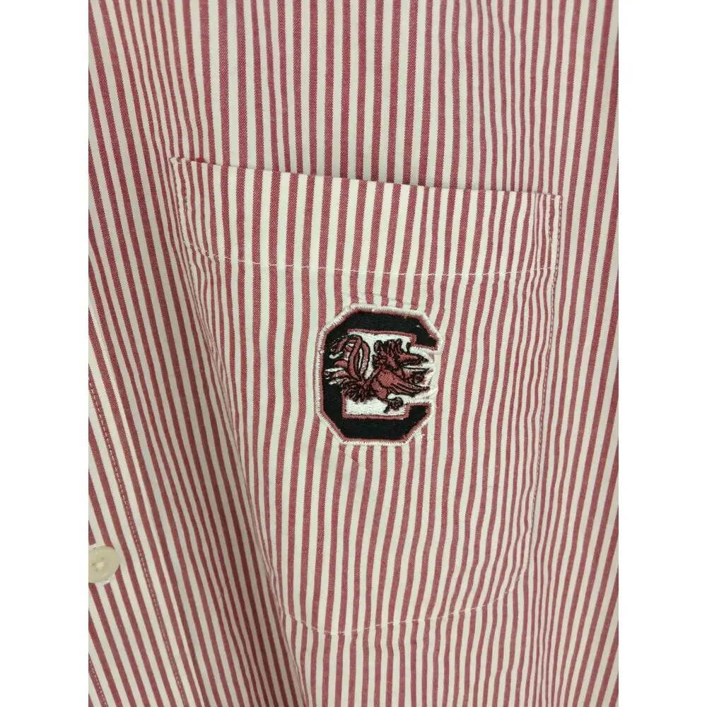 USC Gamecocks Red Stripe Button-Down Shirt with Embroidered Pocket Logo